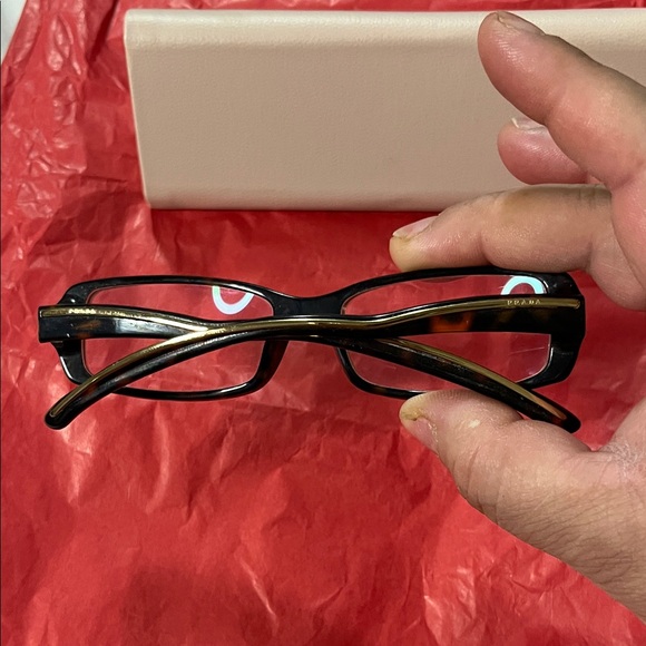 Prada Black Rectangular Women's Glasses with Gold Temples - Picture 8 of 16